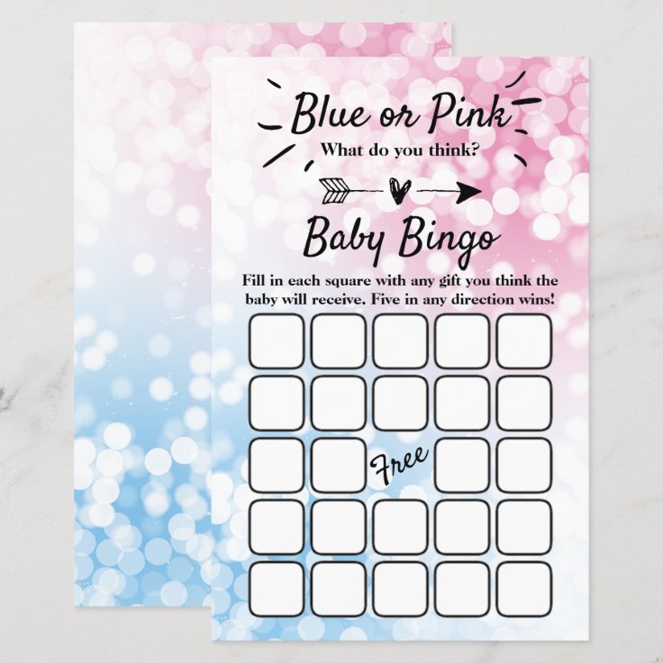 Modern Blue Or Pink? Gender Reveal Party Bingo | Zazzle