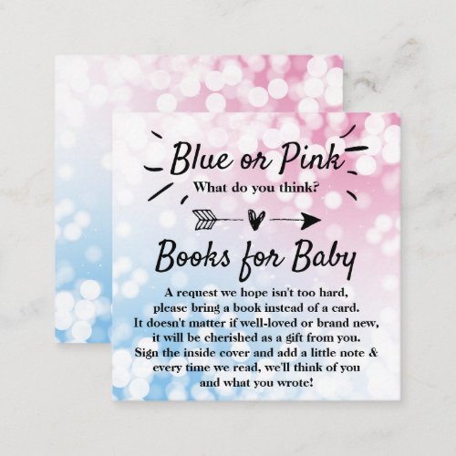 Modern Blue Or Pink Gender Reveal Party Book Enclosure Card