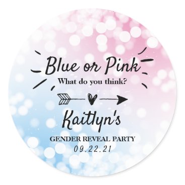Modern Blue Or Pink? Gender Reveal Party Classic Round Sticker