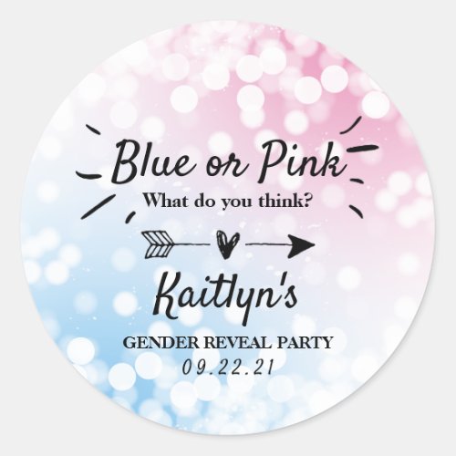 Modern Blue Or Pink Gender Reveal Party Classic Round Sticker