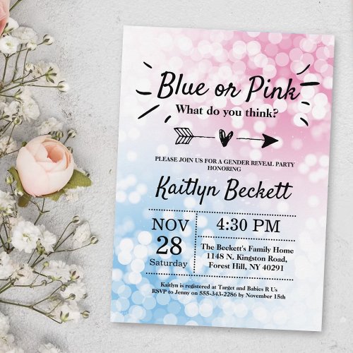 Modern Blue Or Pink Gender Reveal Party Invitation