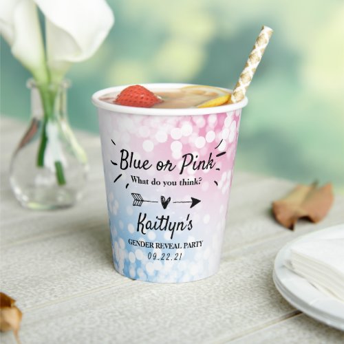 Modern Blue Or Pink Gender Reveal Party Paper Cups