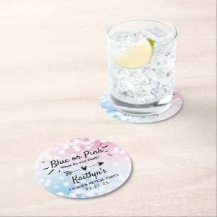 Modern Blue Or Pink? Gender Reveal Party Round Paper Coaster