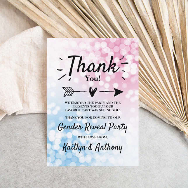 Modern Blue Or Pink? Gender Reveal Party Thank You Card | Zazzle