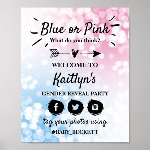 Modern Blue Or Pink Gender Reveal Party Welcome Poster