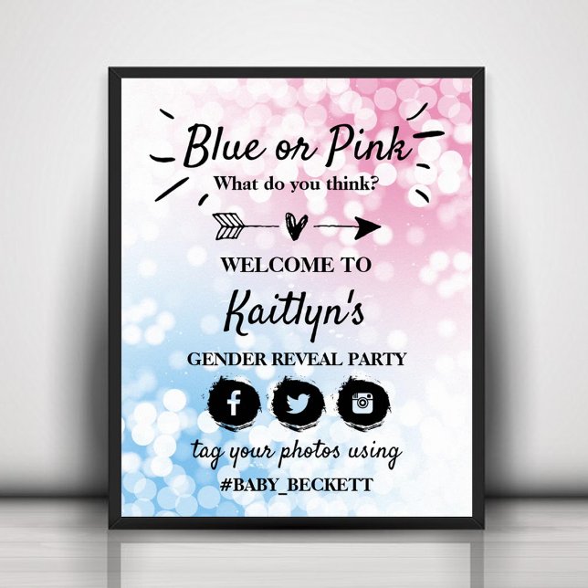 Modern Blue Or Pink? Gender Reveal Party Welcome Poster (Creator Uploaded)