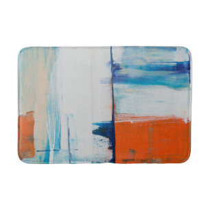 Modern Blue Orange Abstract Art Bath Mat