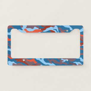Modern Blue Orange Camo Camouflage Pattern License Plate Frame
