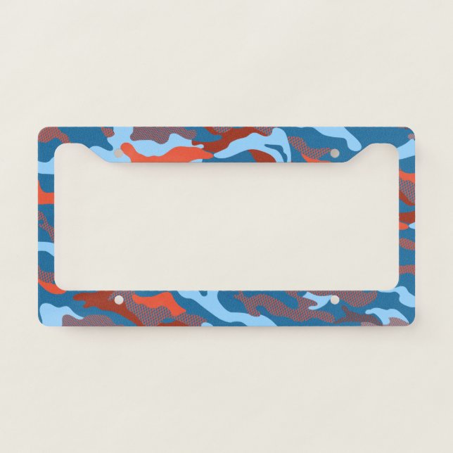 Modern Blue Orange Camo Camouflage Pattern License Plate Frame (Front)