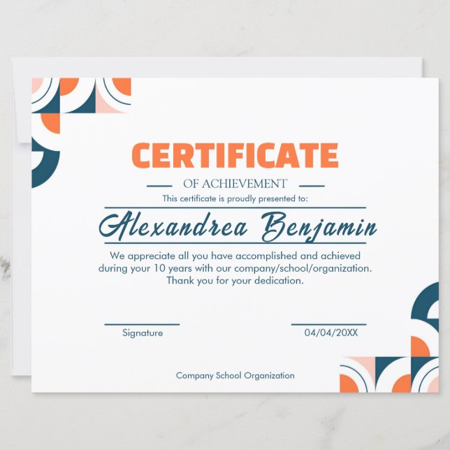 Modern Blue Orange Certificate of Achievement Prof