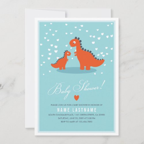 Modern Blue Orange Dinosaur Baby Shower Invitation
