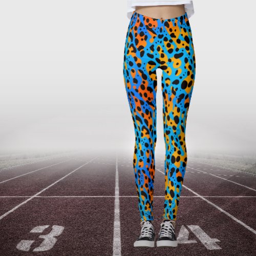 Modern Blue Orange Gradient Animal Print Pattern  Leggings