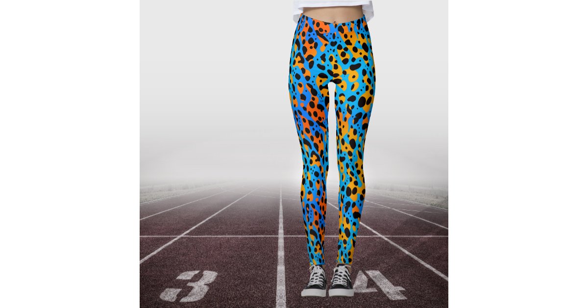 NEON NATION Multi Color Geometrical Square 3D Print Leggings - 80s Inspired Bright Compression Pants