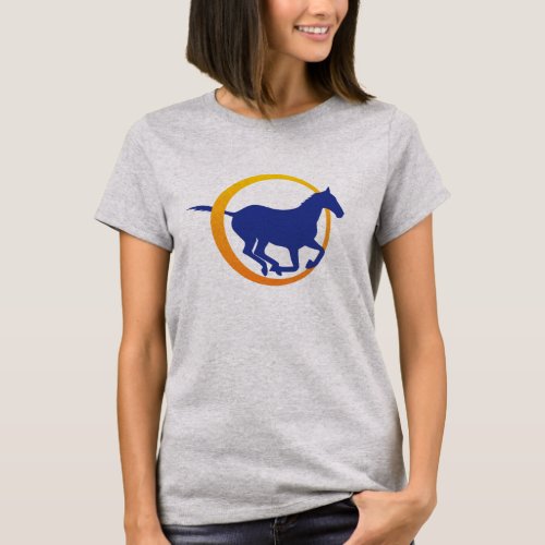 Modern Blue Orange Horse Circle Logo T_Shirt