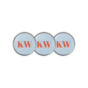 Modern Blue Orange Monogram Initials Personalized Golf Ball Marker