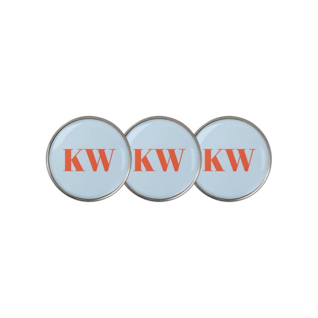 Modern Blue Orange Monogram Initials Personalized Golf Ball Marker (3 Up)