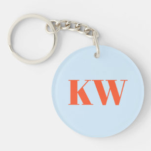 Modern Blue Orange Monogram Initials Personalized Keychain