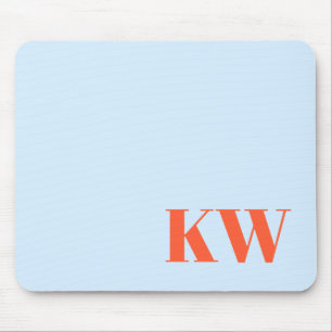 Modern Blue Orange Monogram Initials Personalized Mouse Pad