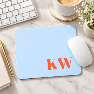 Modern Blue Orange Monogram Initials Personalized Mouse Pad