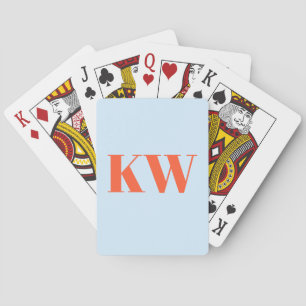 Modern Blue Orange Monogram Initials Personalized Poker Cards
