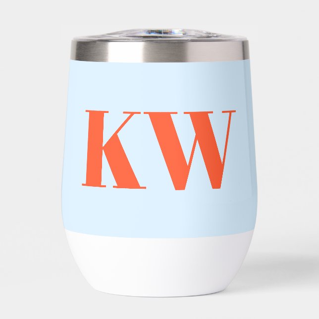 Modern Blue Orange Monogram Initials Personalized Thermal Wine Tumbler (Front)