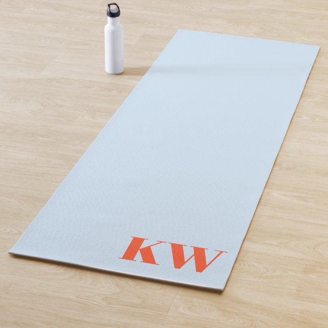 Modern Blue Orange Monogram Initials Personalized Yoga Mat (In Situ)
