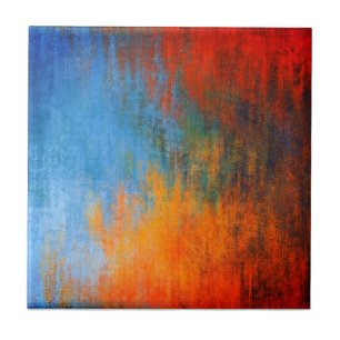 Modern Blue Orange Red Abstract Art Ceramic Tile