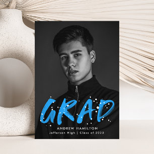 Modern Blue Paint Splatter Photo Graduation Announcement