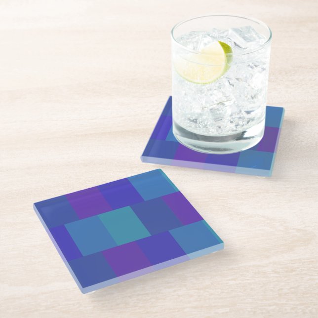 Modern Blue Palette Pattern Glass Coaster (Angled)
