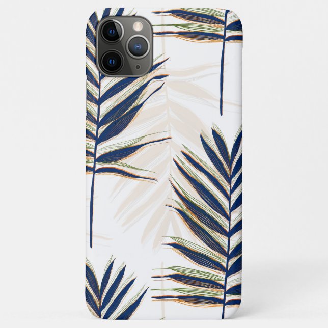 Modern Blue Palm Leaves Gold Strokes White Design Case-Mate iPhone Case (Back)