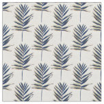 Modern Blue Palm Leaves Gold Strokes White Design Fabric