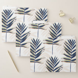 Modern Blue Palm Leaves Gold Strokes White Design File Folder