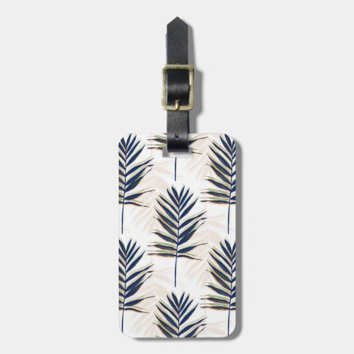 Modern Blue Palm Leaves Gold Strokes White Design Luggage Tag