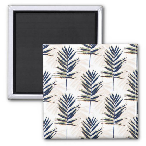 Modern Blue Palm Leaves Gold Strokes White Design Magnet