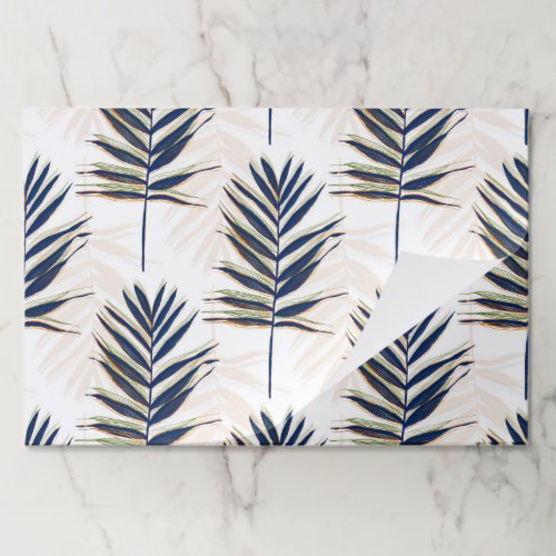 Modern Blue Palm Leaves Gold Strokes White Design Paper Pad