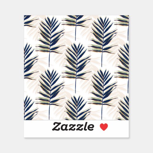 Modern Blue Palm Leaves Gold Strokes White Design Sticker