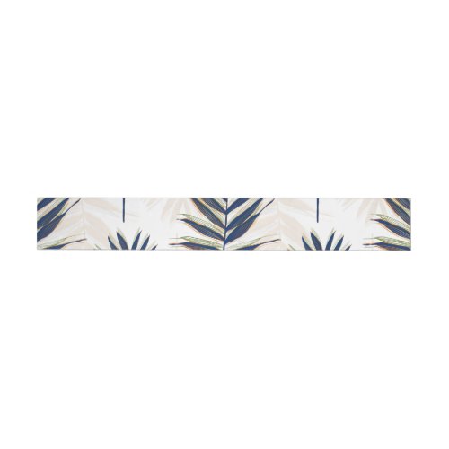 Modern Blue Palm Leaves Gold Strokes White Design Wrap Around Label