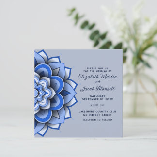 Modern Blue Paper cut Mandala Wedding Invitation