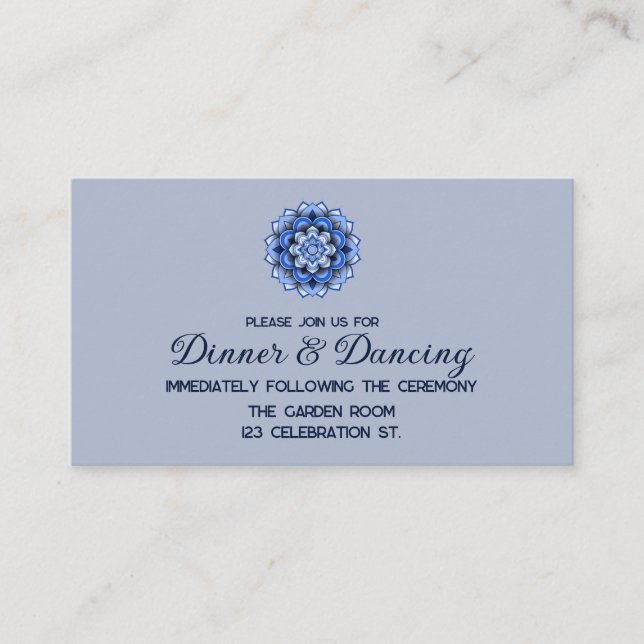 Modern Blue Paper cut Mandala Wedding Reception Enclosure Card (Front)