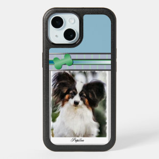 Modern Blue Papillon Dog Art iPhone 15 Case