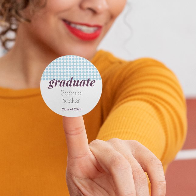 Modern Blue Pattern Graduation Classic Round Sticker (Creator Uploaded)