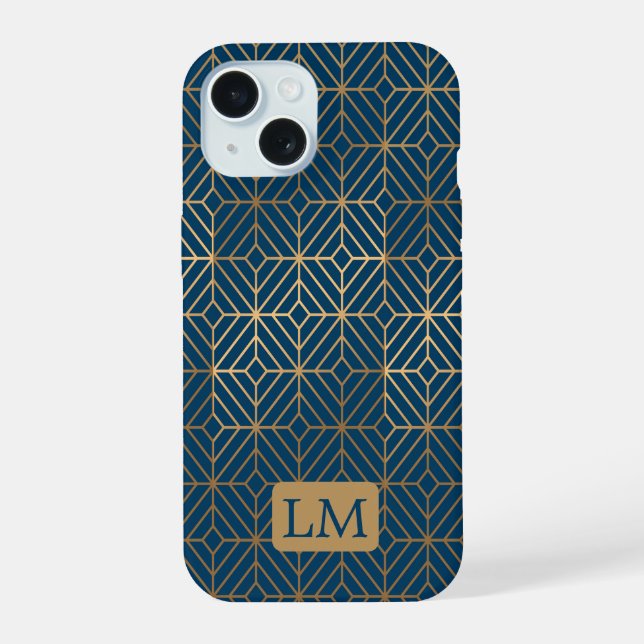 Modern Blue Pattern iPhone 15 Case (Back)