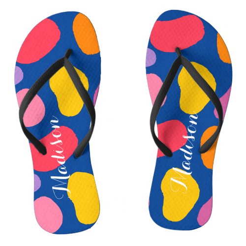 Modern Blue Pattern Monogram  Flip Flops