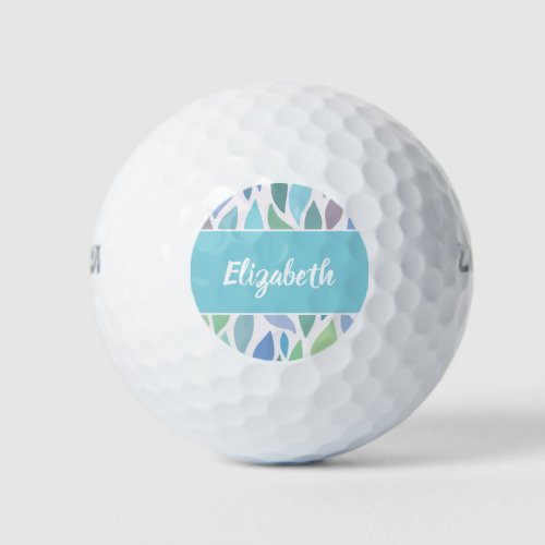 Modern Blue Pattern Monogrammed Name Golf Balls