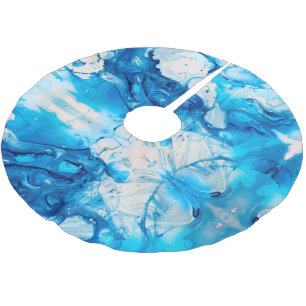 Modern Blue Pattern Swirl Christmas Holiday Brushed Polyester Tree Skirt