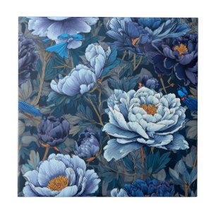 Modern Blue Peonies Tiles  For Home Flooring