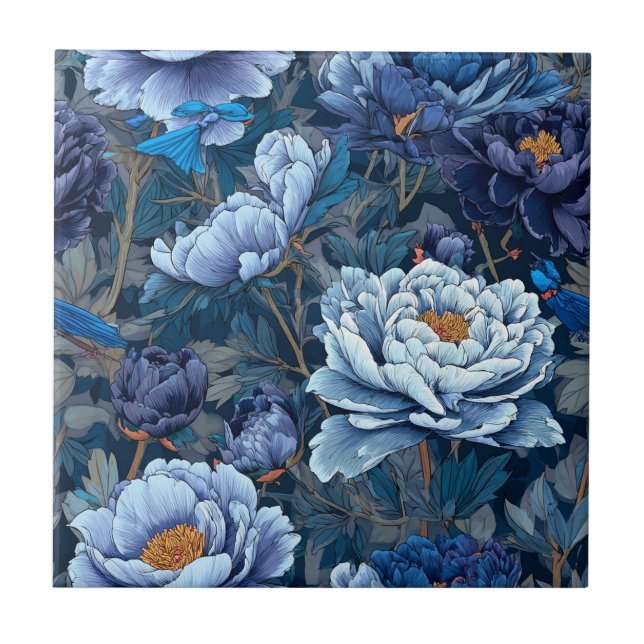 Modern Blue Peonies Tiles  For Home Flooring (Front)