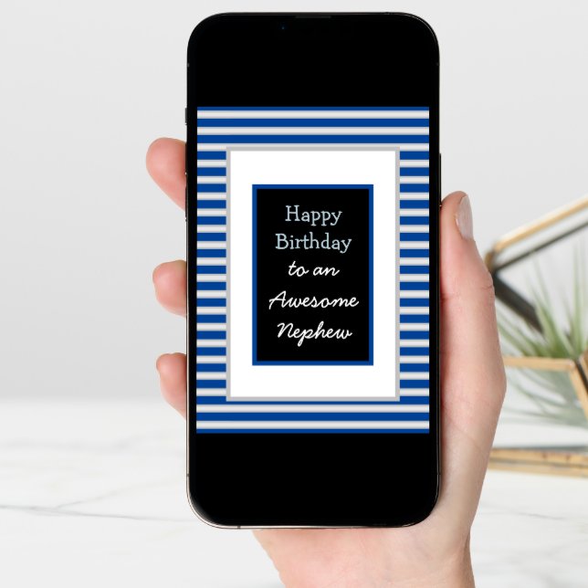 Modern Blue  Personalized Happy Birthday Nephew   Card (Front Digital)