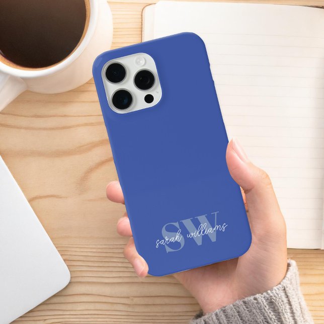 Modern Blue Personalized Monogram Name Case-Mate iPhone Case (Creator Uploaded)