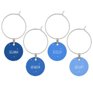 Modern Blue Personalized Name Wine Charm